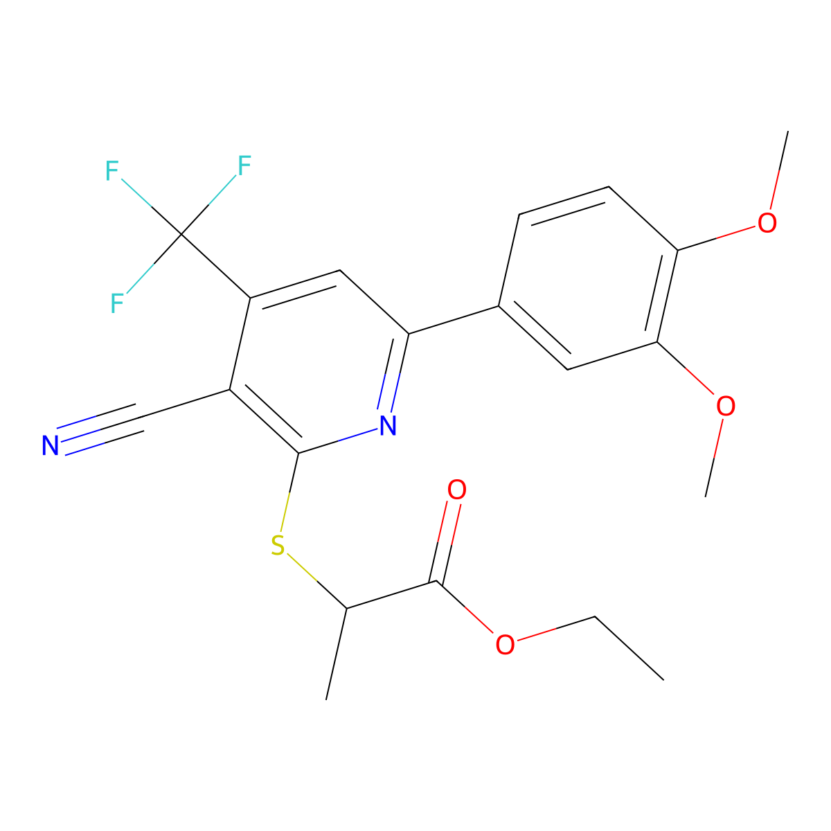Ethyl 2-{[3-cyano-6-(3,4-dimethoxyphenyl)-4-(trifluoromethyl)pyridin-2-yl]sulfanyl}propanoate molecular structure, CAS 497246-11-4