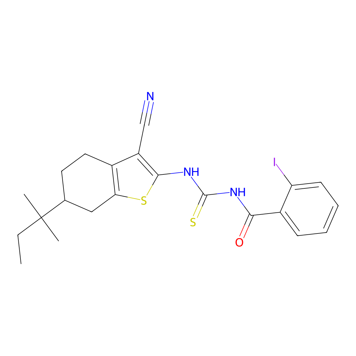 N-[[3-cyano-6-(2-methylbutan-2-yl)-4,5,6,7-tetrahydro-1-benzothiophen-2-yl]carbamothioyl]-2-iodobenzamide molecular structure, CAS 497246-39-6