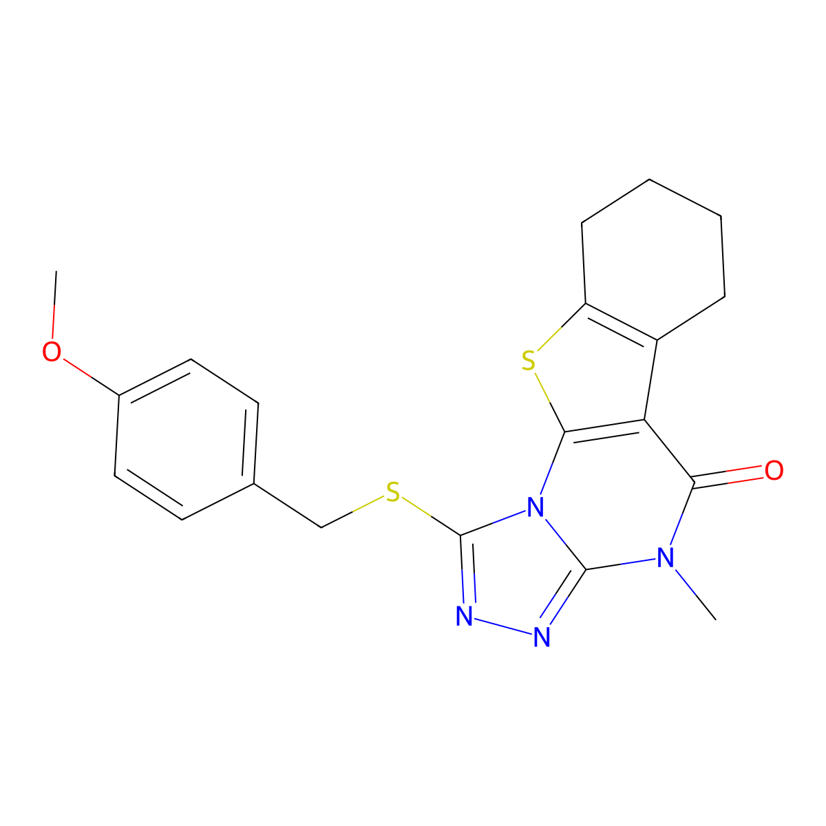1-[(4-methoxybenzyl)sulfanyl]-4-methyl-6,7,8,9-tetrahydro[1]benzothieno[3,2-e][1,2,4]triazolo[4,3-a]pyrimidin-5(4H)-one molecular structure, CAS 497246-55-6
