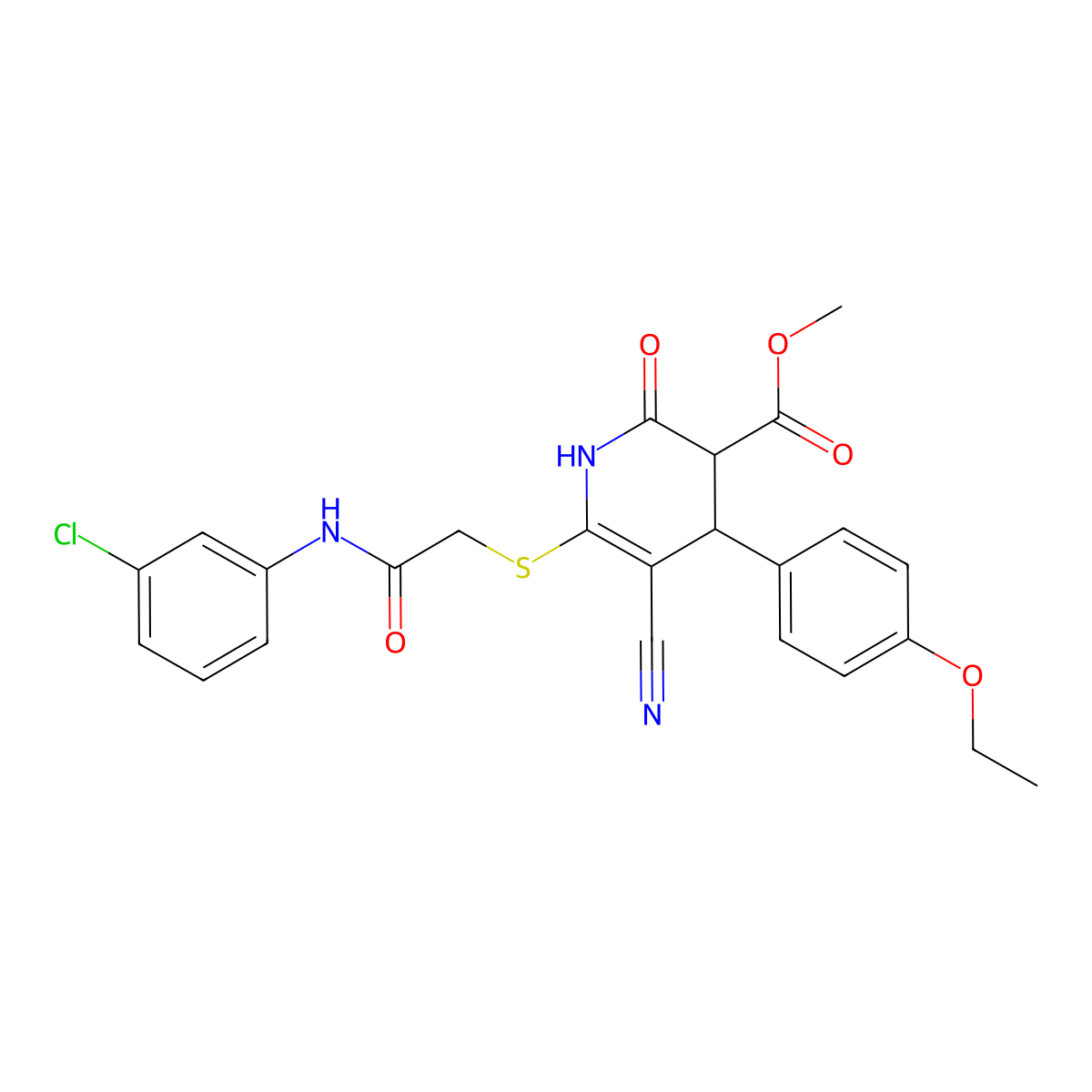 Methyl 6-({[(3-chlorophenyl)carbamoyl]methyl}sulfanyl)-5-cyano-4-(4-ethoxyphenyl)-2-oxo-1,2,3,4-tetrahydropyridine-3-carboxylate molecular structure, CAS 497247-23-1