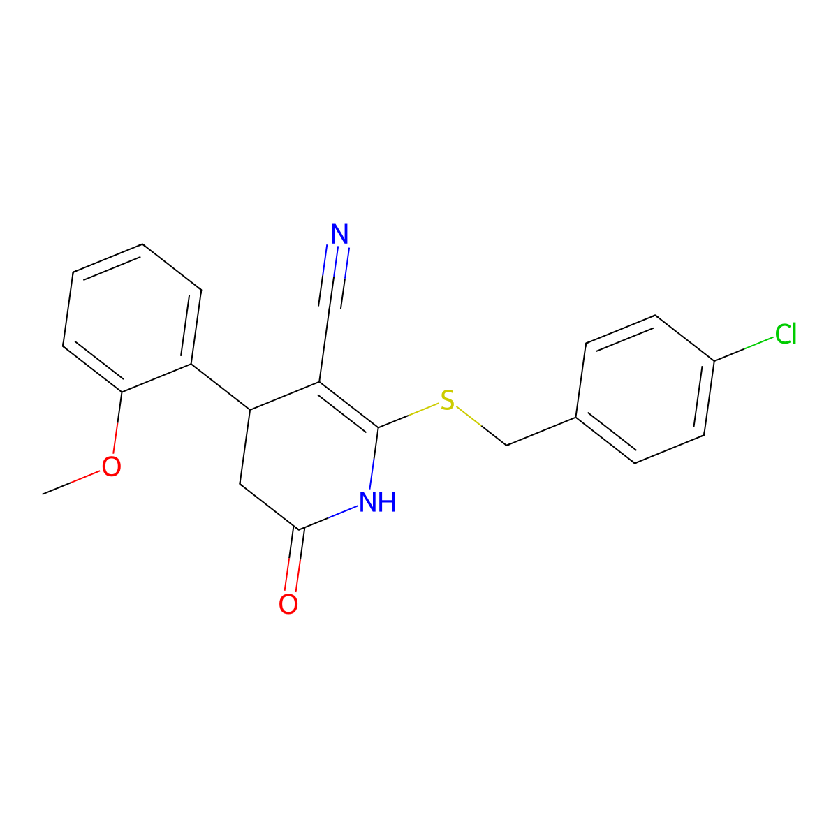 6-[(4-chlorophenyl)methylsulfanyl]-4-(2-methoxyphenyl)-2-oxo-3,4-dihydro-1H-pyridine-5-carbonitrile molecular structure, CAS 497247-49-1