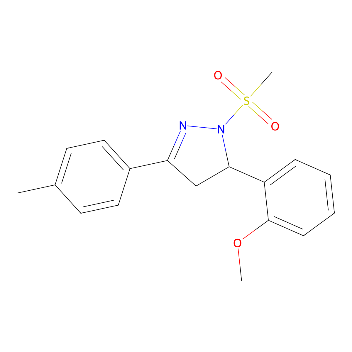 5-(2-methoxyphenyl)-1-(methylsulfonyl)-3-(p-tolyl)-4,5-dihydro-1H-pyrazole molecular structure, CAS 497247-77-5