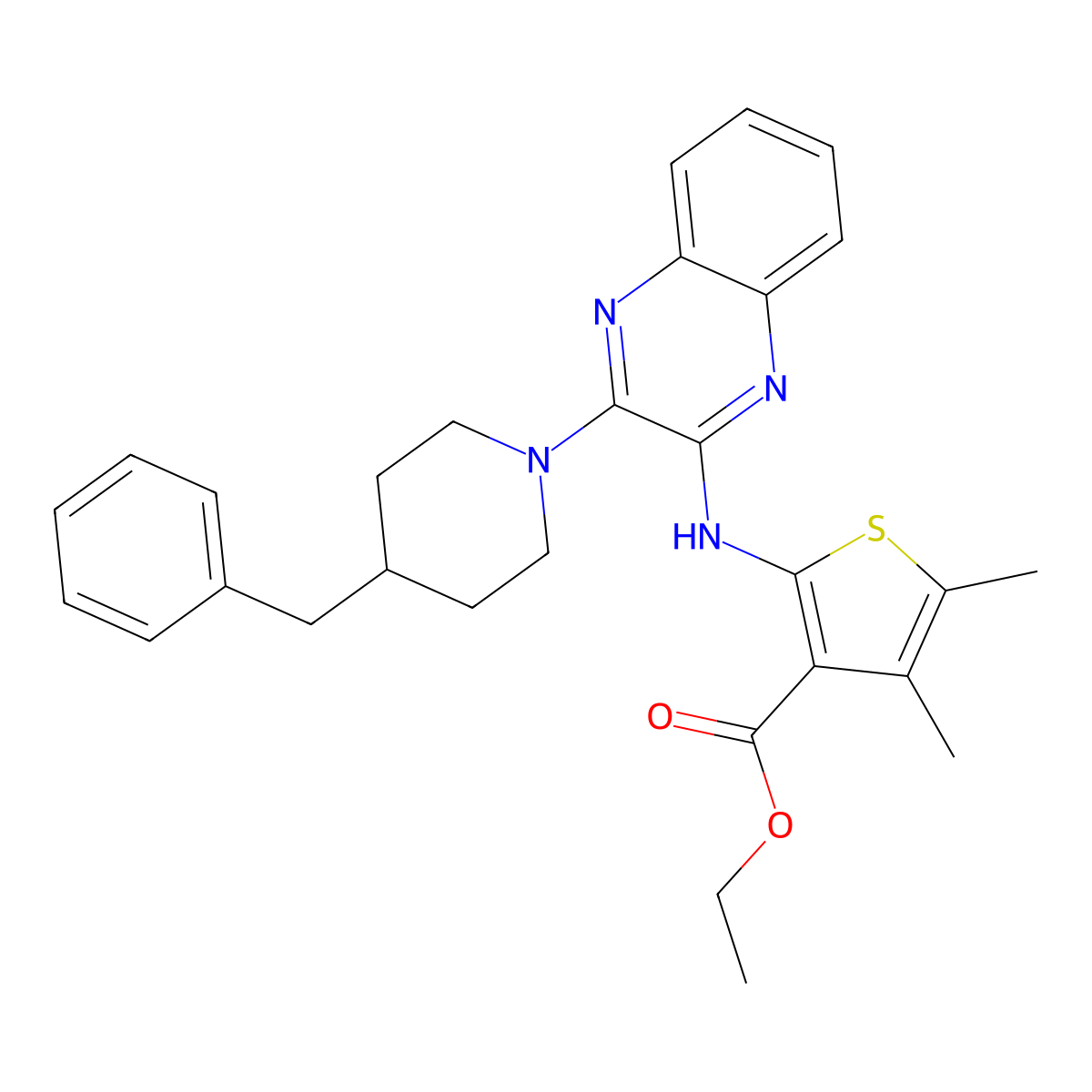 Ethyl 2-{[3-(4-benzylpiperidin-1-yl)quinoxalin-2-yl]amino}-4,5-dimethylthiophene-3-carboxylate molecular structure, CAS 497248-38-1