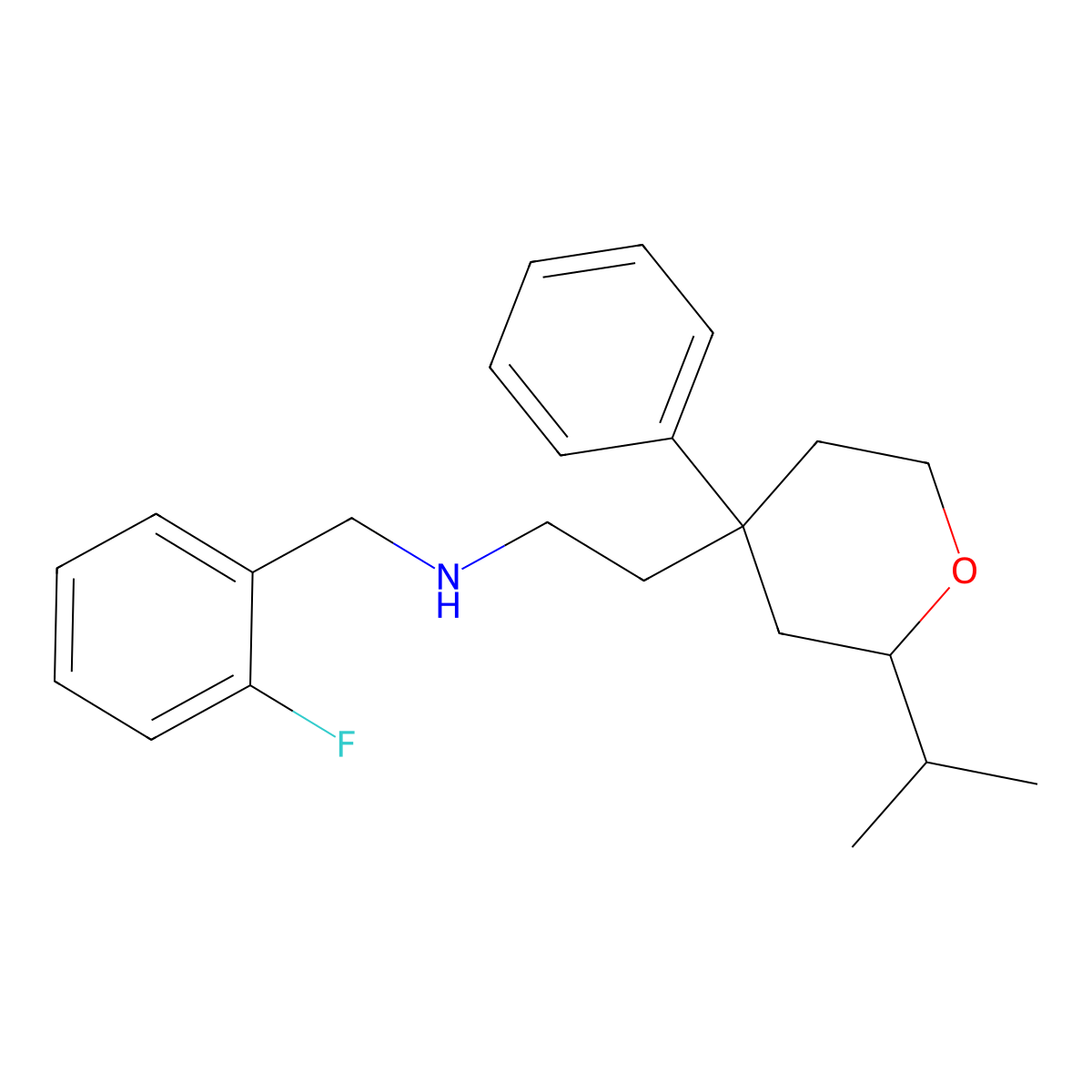 N-[(2-fluorophenyl)methyl]-2-(4-phenyl-2-propan-2-yloxan-4-yl)ethanamine molecular structure, CAS 497248-49-4