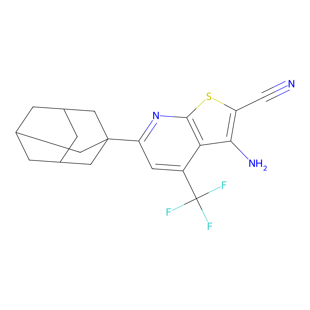 6-(1-Adamantyl)-3-amino-4-(trifluoromethyl)thieno[2,3-b]pyridine-2-carbonitrile molecular structure, CAS 497248-69-8