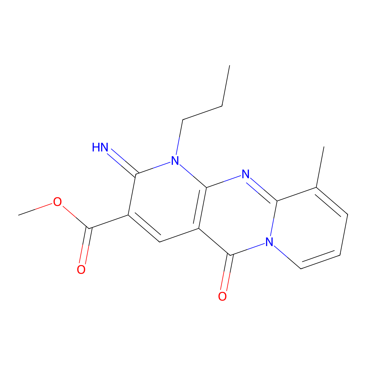 Methyl 2-imino-10-methyl-5-oxo-1-propyl-1,5-dihydro-2H-dipyrido(1,2-A:2,3-D)pyrimidine-3-carboxylate molecular structure, CAS 497248-74-5