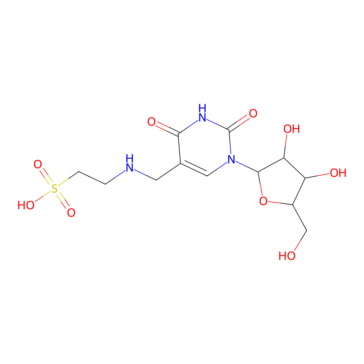 2-(((1-((2R,3R,4S,5R)-3,4-Dihydroxy-5-(hydroxymethyl)tetrahydrofuran-2-yl)-2,4-dioxo-1,2,3,4-tetrahydropyrimidin-5-yl)methyl)amino)ethanesulfonic acid molecular structure, CAS 497258-53-4
