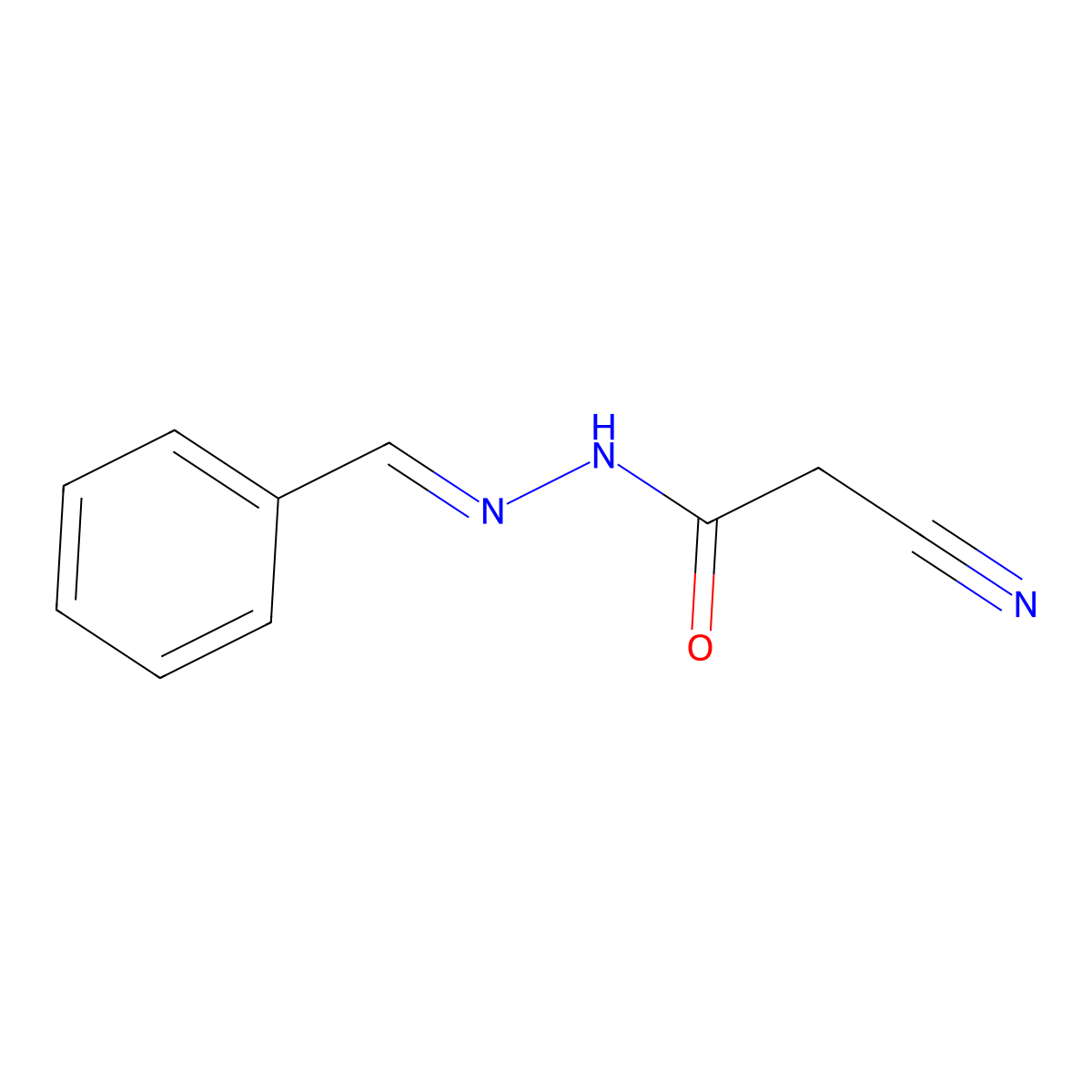 Acetic acid, 2-cyano-, 2-(phenylmethylene)hydrazide molecular structure, CAS 4974-44-1