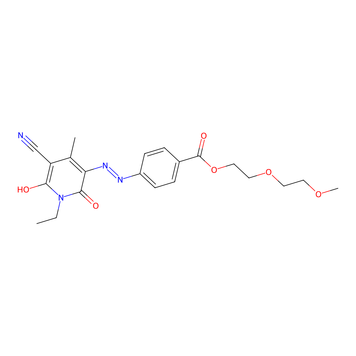 2-(2-Methoxyethoxy)ethyl 4-((5-cyano-1-ethyl-1,6-dihydro-2-hydroxy-4-methyl-6-oxopyridin-3-yl)azo)benzoate molecular structure, CAS 49744-26-5