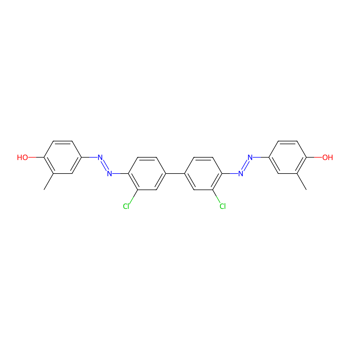 Phenol, 4,4'-((3,3'-dichloro(1,1'-biphenyl)-4,4'-diyl)bis(2,1-diazenediyl))bis(2-methyl- molecular structure, CAS 49744-32-3