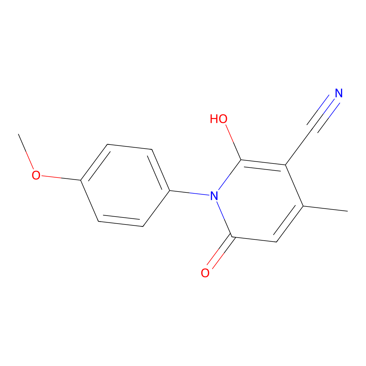 6-Hydroxy-1-(4-methoxyphenyl)-4-methyl-2-oxo-1,2-dihydropyridine-3-carbonitrile molecular structure, CAS 49764-21-8