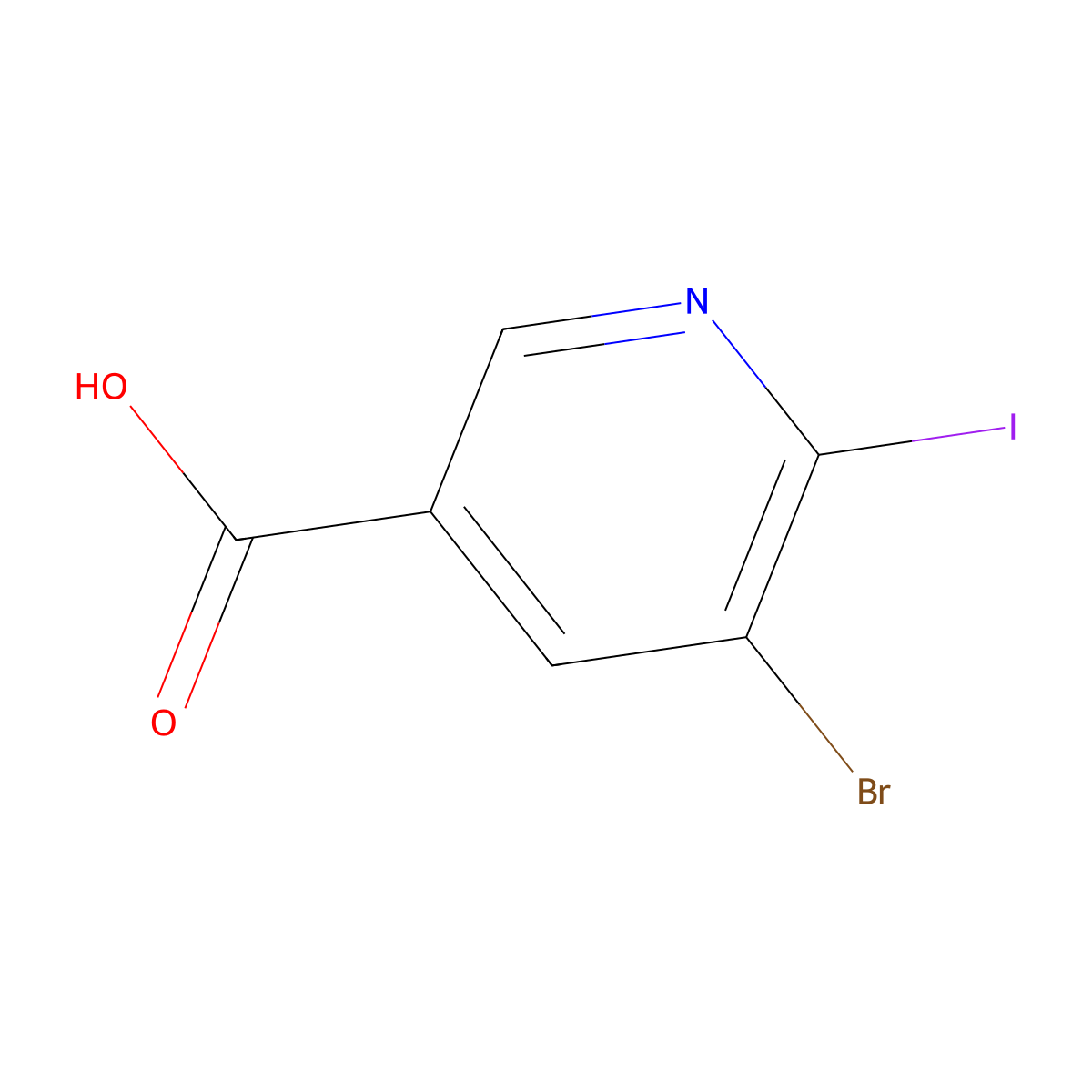 5-Bromo-6-iodo-3-pyridinecarboxylic acid molecular structure, CAS 49767-14-8