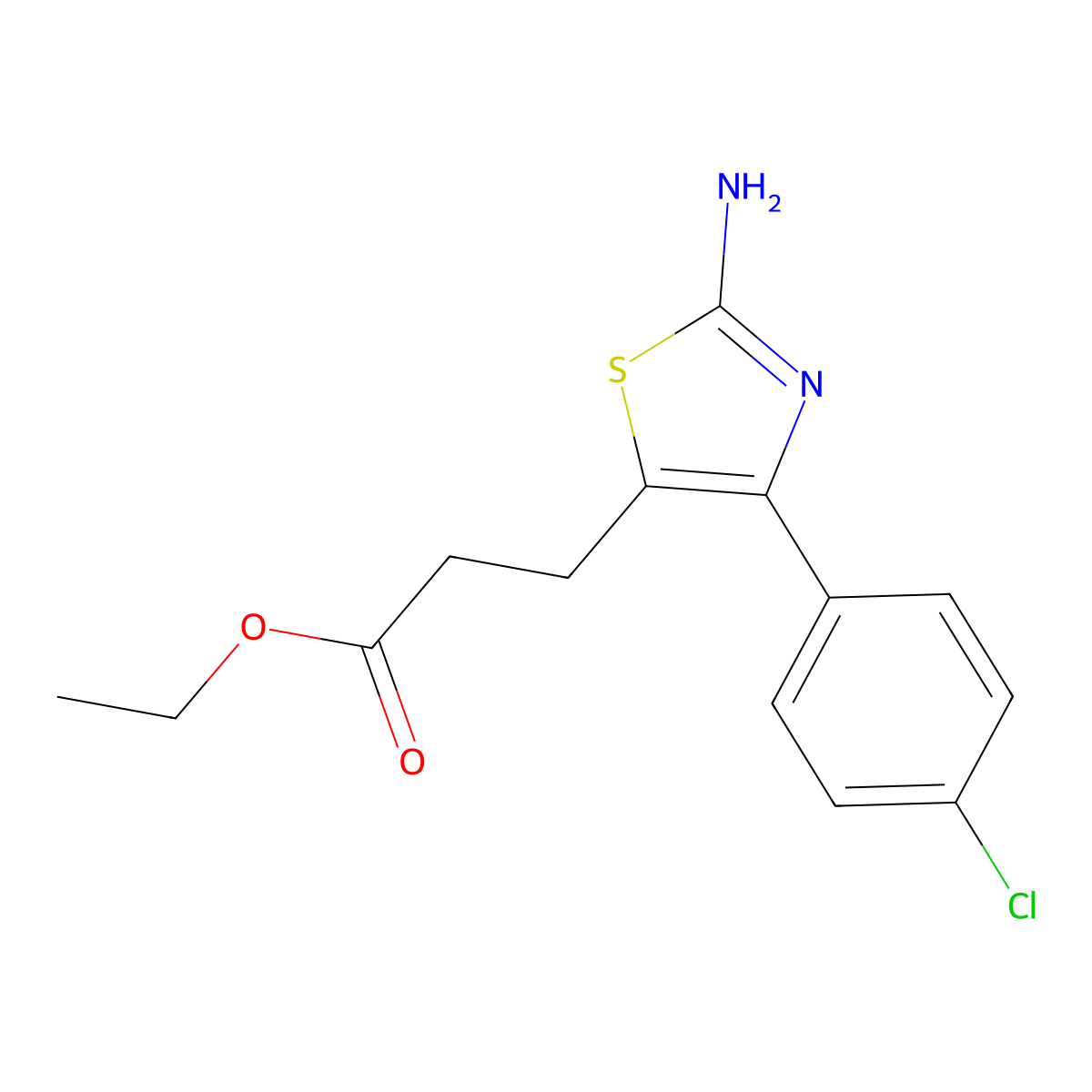 Ethyl 3-(2-amino-4-(4-chlorophenyl)thiazol-5-yl)propanoate molecular structure, CAS 49779-93-3