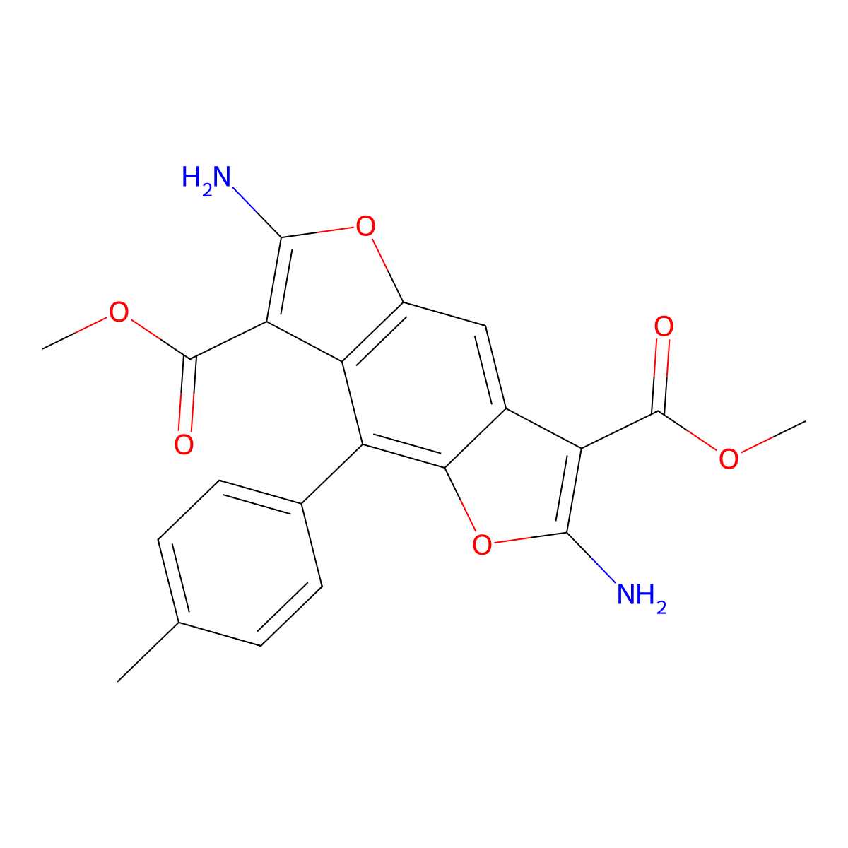 Dimethyl 2,6-diamino-4-(4-methylphenyl)furo[2,3-f][1]benzofuran-3,7-dicarboxylate molecular structure, CAS 497820-98-1