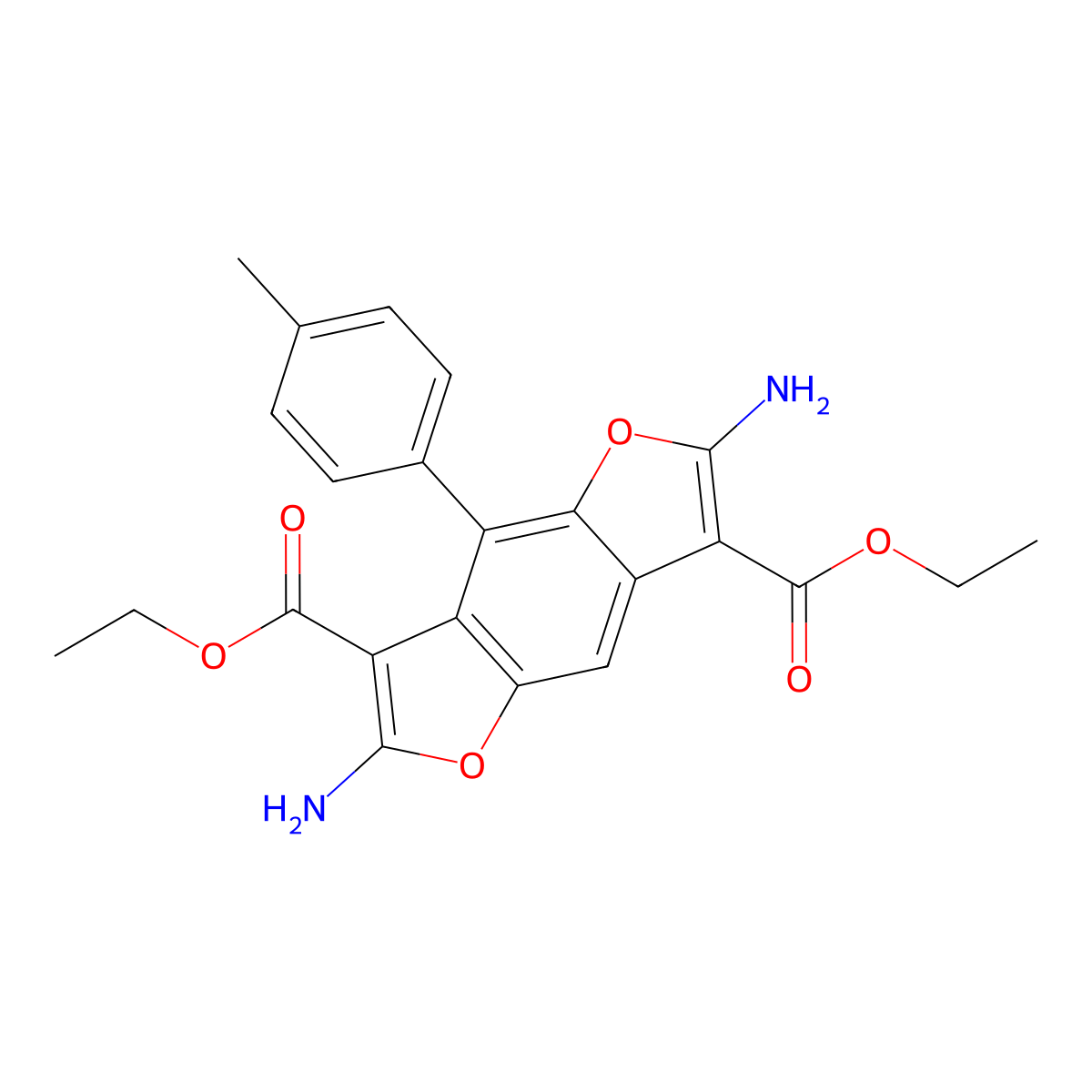 Diethyl 2,6-diamino-4-(4-methylphenyl)furo[2,3-f][1]benzofuran-3,7-dicarboxylate molecular structure, CAS 497821-03-1