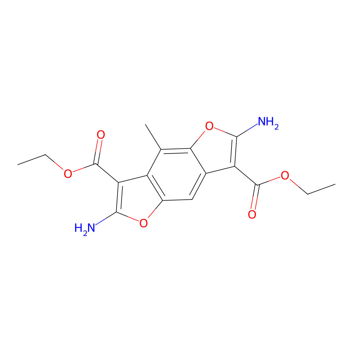 Diethyl 2,6-diamino-4-methylfuro[2,3-f][1]benzofuran-3,7-dicarboxylate molecular structure, CAS 497821-08-6