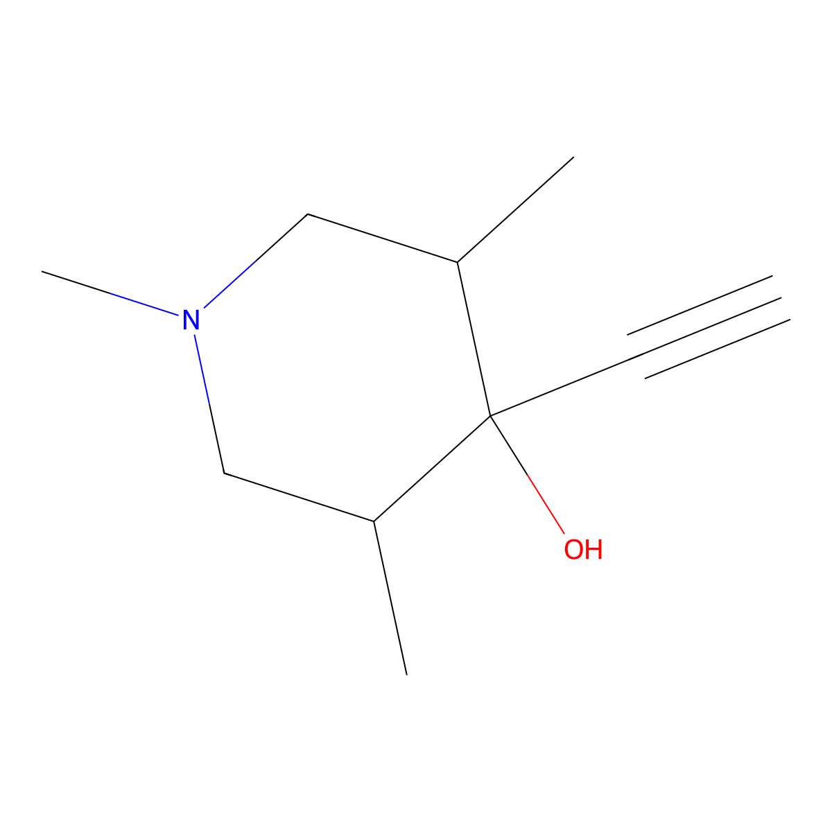 4-Ethynyl-1,3,5-trimethylpiperidin-4-ol molecular structure, CAS 497831-29-5