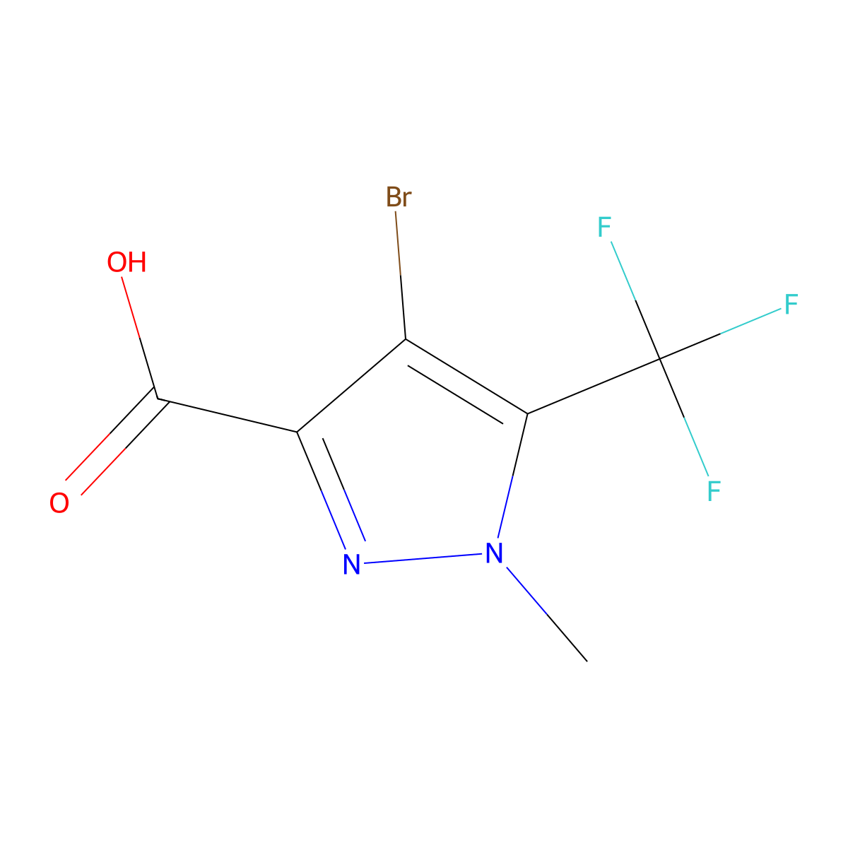 4-bromo-1-methyl-5-(trifluoromethyl)-1H-pyrazole-3-carboxylic acid molecular structure, CAS 497833-03-1
