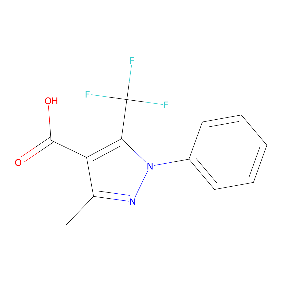 3-methyl-1-phenyl-5-(trifluoromethyl)-1H-pyrazole-4-carboxylic acid molecular structure, CAS 497833-15-5