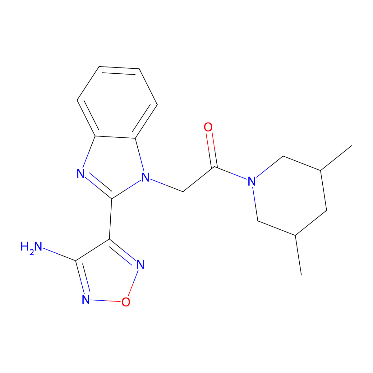 2-[2-(4-Amino-1,2,5-oxadiazol-3-yl)benzimidazol-1-yl]-1-(3,5-dimethylpiperidin-1-yl)ethanone molecular structure, CAS 497836-05-2