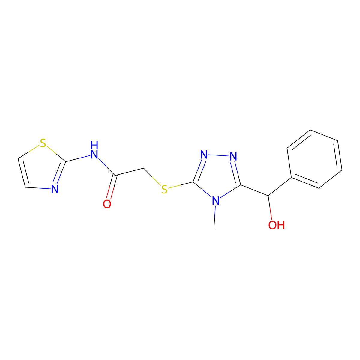 2-[[5-[hydroxy(phenyl)methyl]-4-methyl-1,2,4-triazol-3-yl]sulfanyl]-N-(1,3-thiazol-2-yl)acetamide molecular structure, CAS 497837-40-8