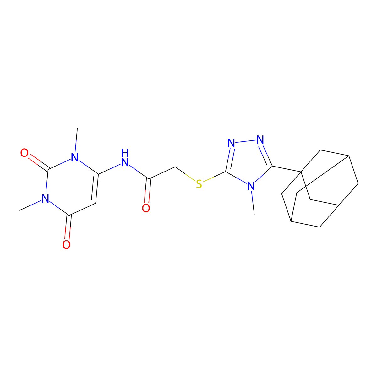 2-[[5-(1-adamantyl)-4-methyl-1,2,4-triazol-3-yl]sulfanyl]-N-(1,3-dimethyl-2,6-dioxopyrimidin-4-yl)acetamide molecular structure, CAS 497837-41-9