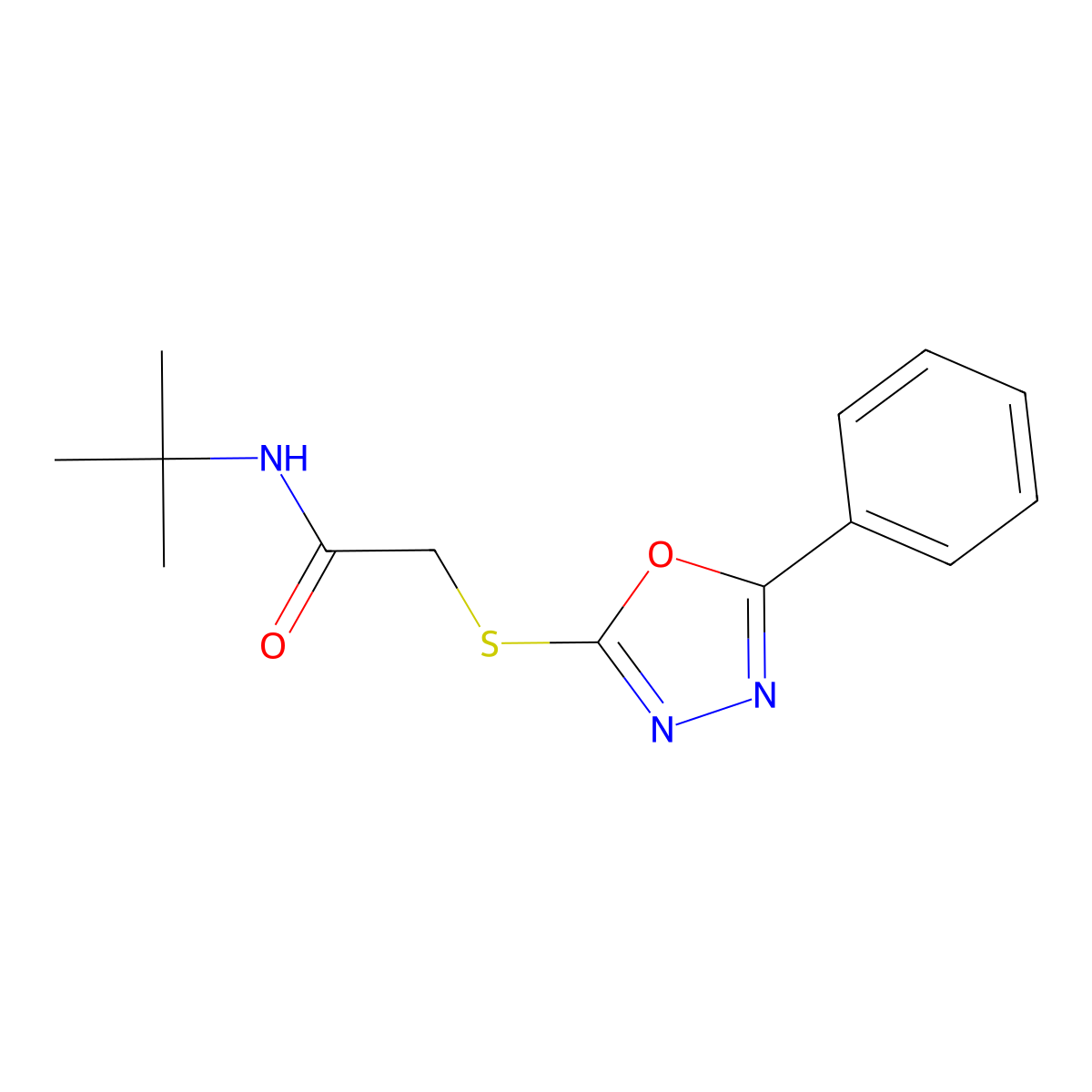 N-tert-butyl-2-[(5-phenyl-1,3,4-oxadiazol-2-yl)sulfanyl]acetamide molecular structure, CAS 497837-59-9