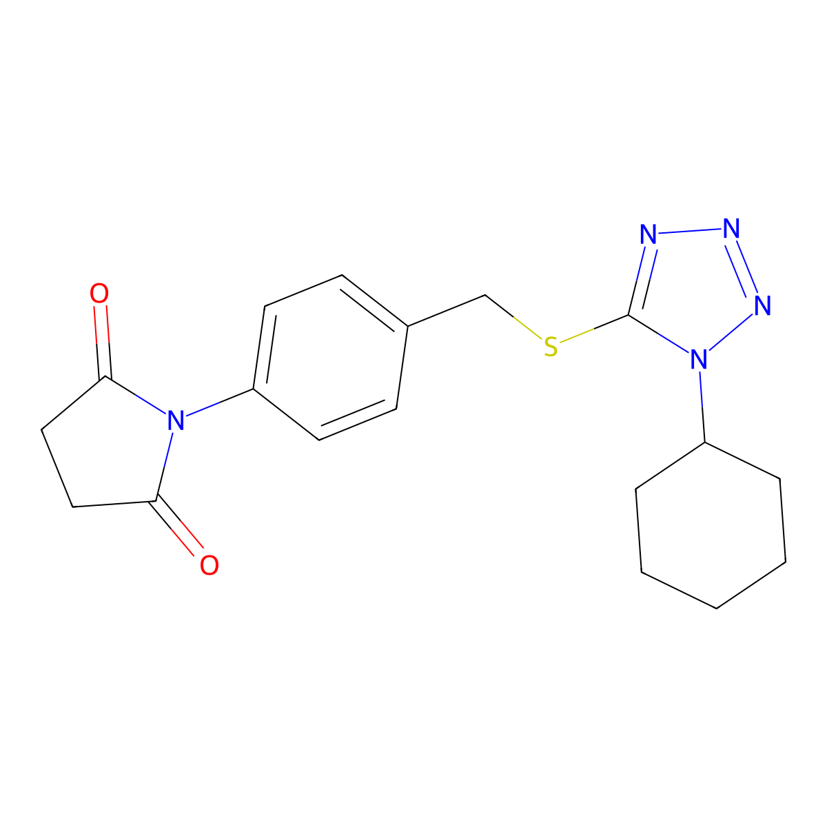 1-[4-[(1-Cyclohexyltetrazol-5-yl)sulfanylmethyl]phenyl]pyrrolidine-2,5-dione molecular structure, CAS 497837-61-3