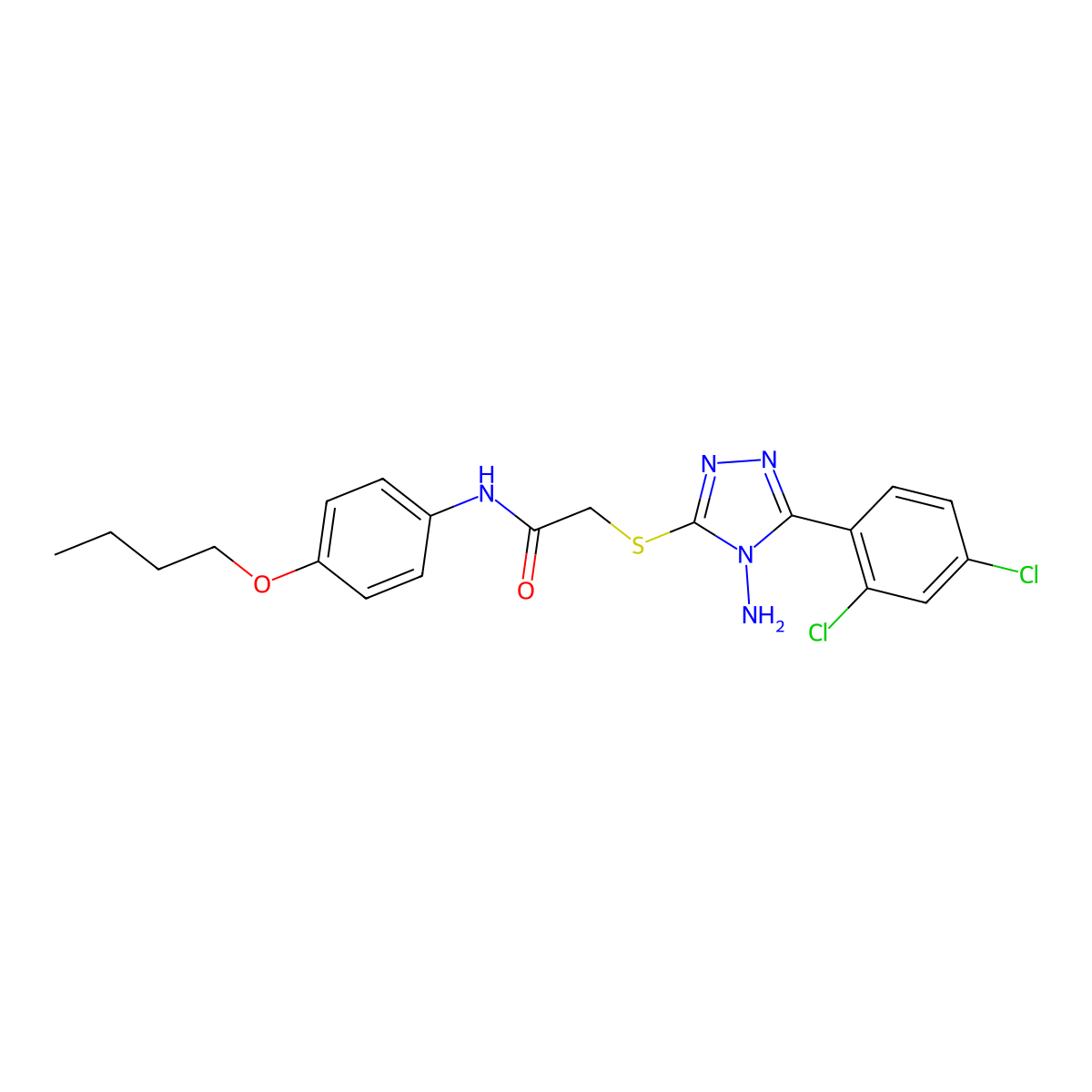 2-[[4-amino-5-(2,4-dichlorophenyl)-1,2,4-triazol-3-yl]sulfanyl]-N-(4-butoxyphenyl)acetamide molecular structure, CAS 497837-79-3