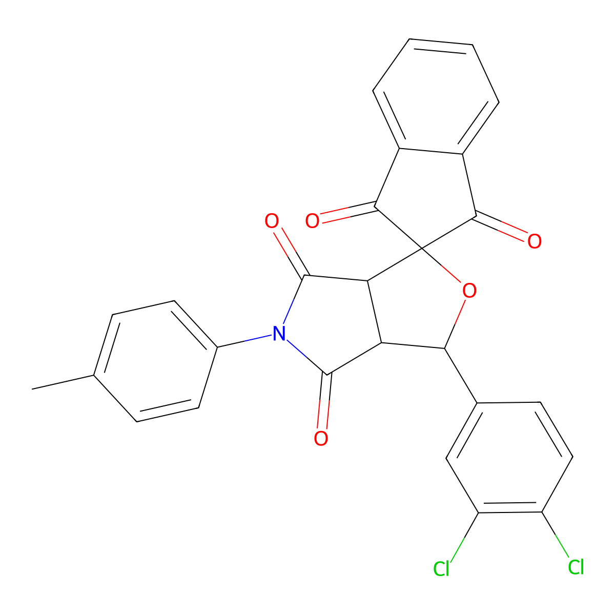 1-(3,4-dichlorophenyl)-5-(4-methylphenyl)spiro[3a,6a-dihydro-1H-furo[3,4-c]pyrrole-3,2'-indene]-1',3',4,6-tetrone molecular structure, CAS 497847-61-7