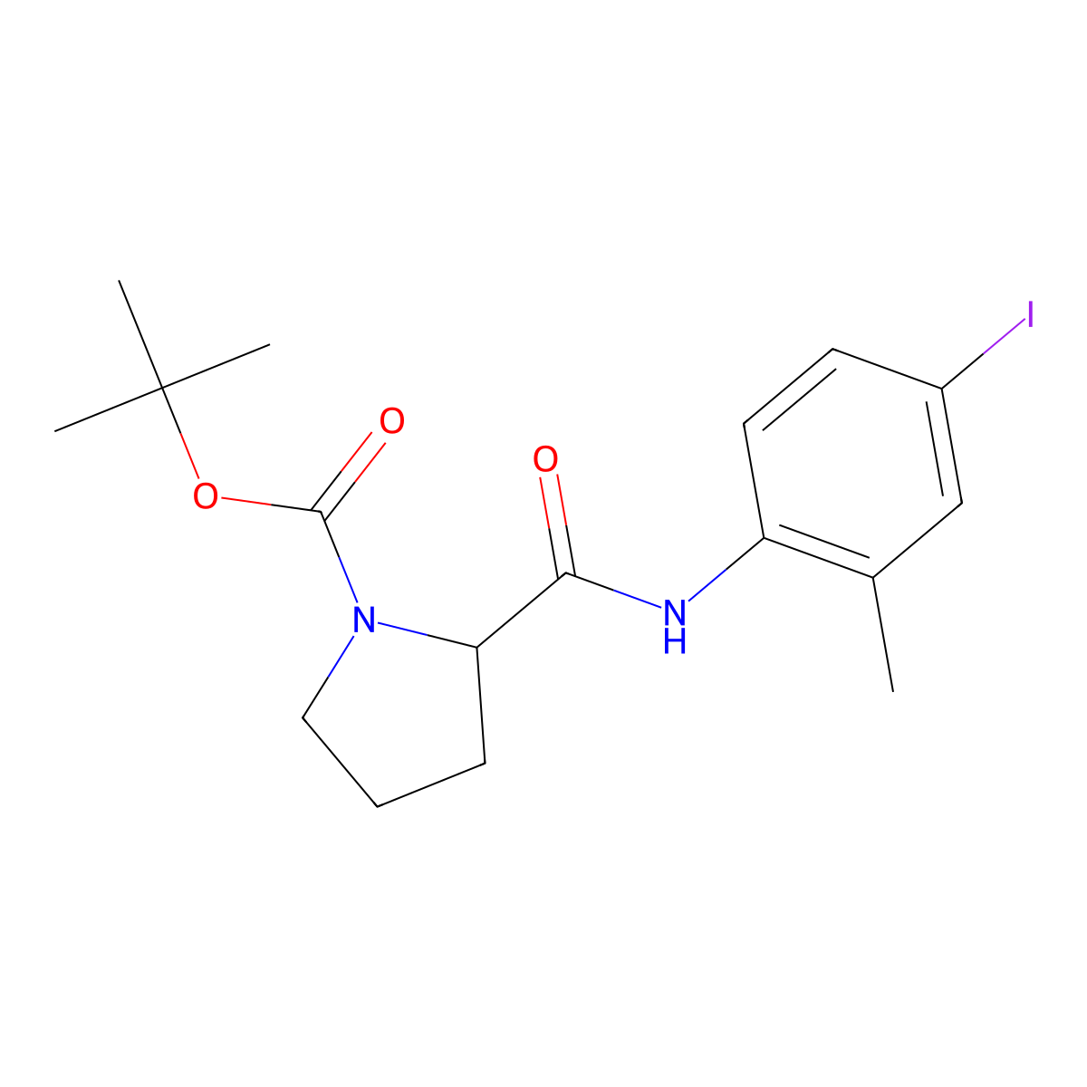 tert-butyl 2-[N-(4-iodo-2-methylphenyl)carbamoyl]pyrrolidinecarboxylate molecular structure, CAS 497848-75-6