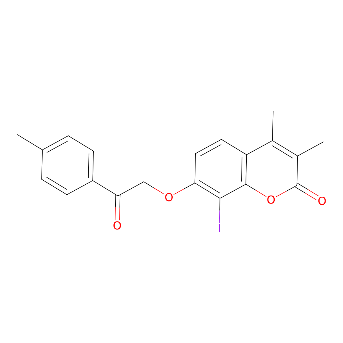 8-Iodo-3,4-dimethyl-7-[2-(4-methylphenyl)-2-oxoethoxy]chromen-2-one molecular structure, CAS 497863-75-9