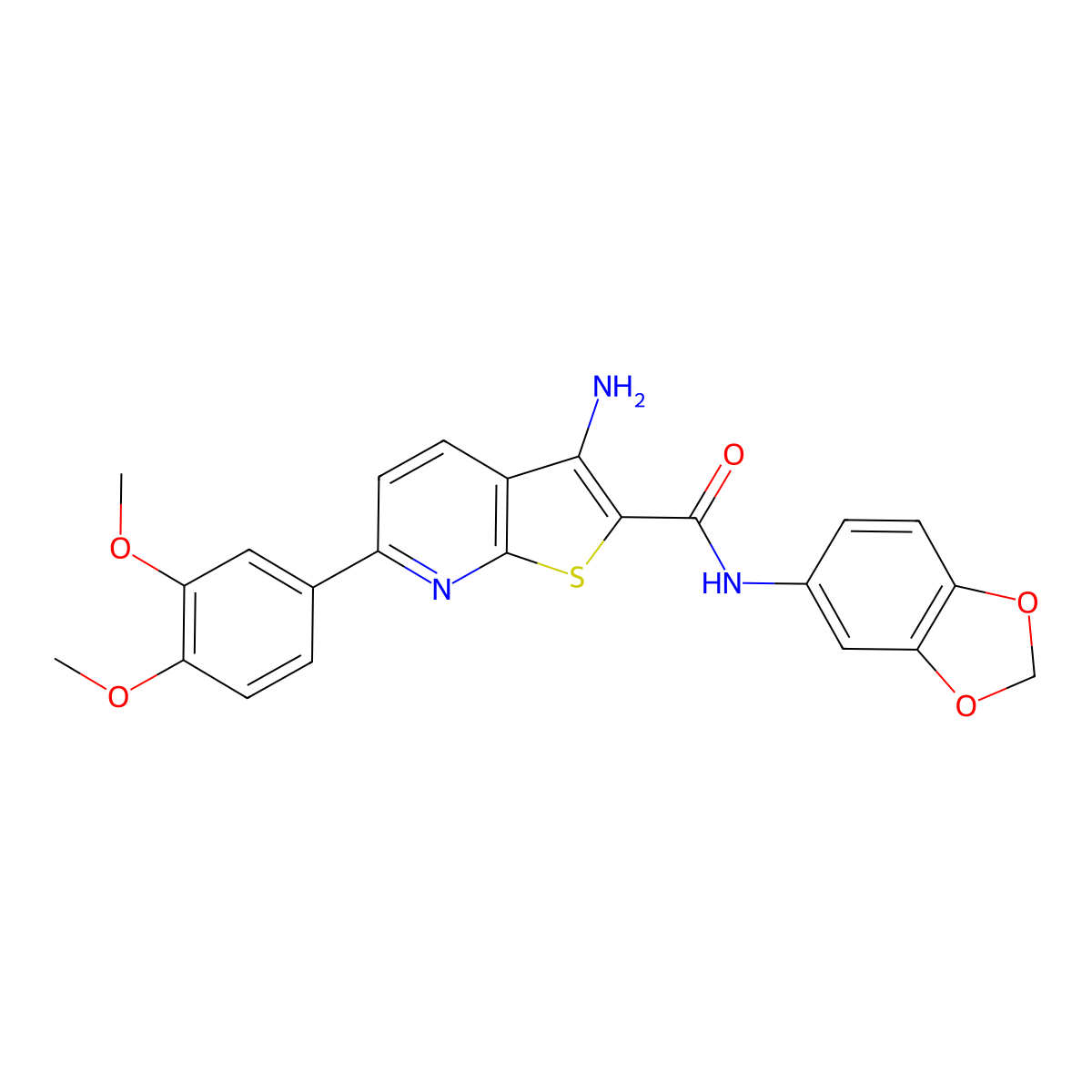 3-amino-N-(1,3-benzodioxol-5-yl)-6-(3,4-dimethoxyphenyl)thieno[2,3-b]pyridine-2-carboxamide molecular structure, CAS 497864-02-5