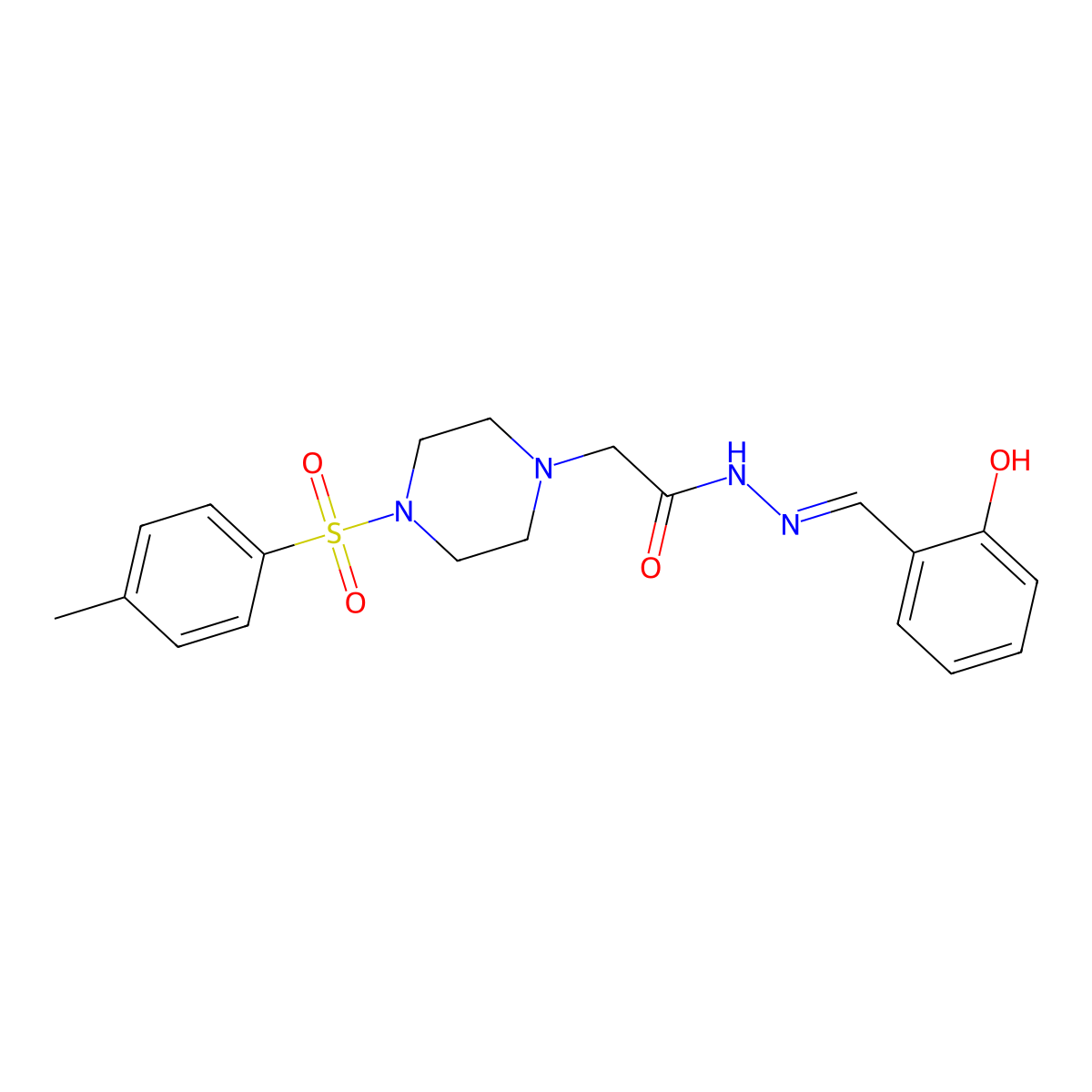 4-[(4-Methylphenyl)sulfonyl]-1-piperazineacetic acid 2-[(2-hydroxyphenyl)methylene]hydrazide molecular structure, CAS 497864-08-1