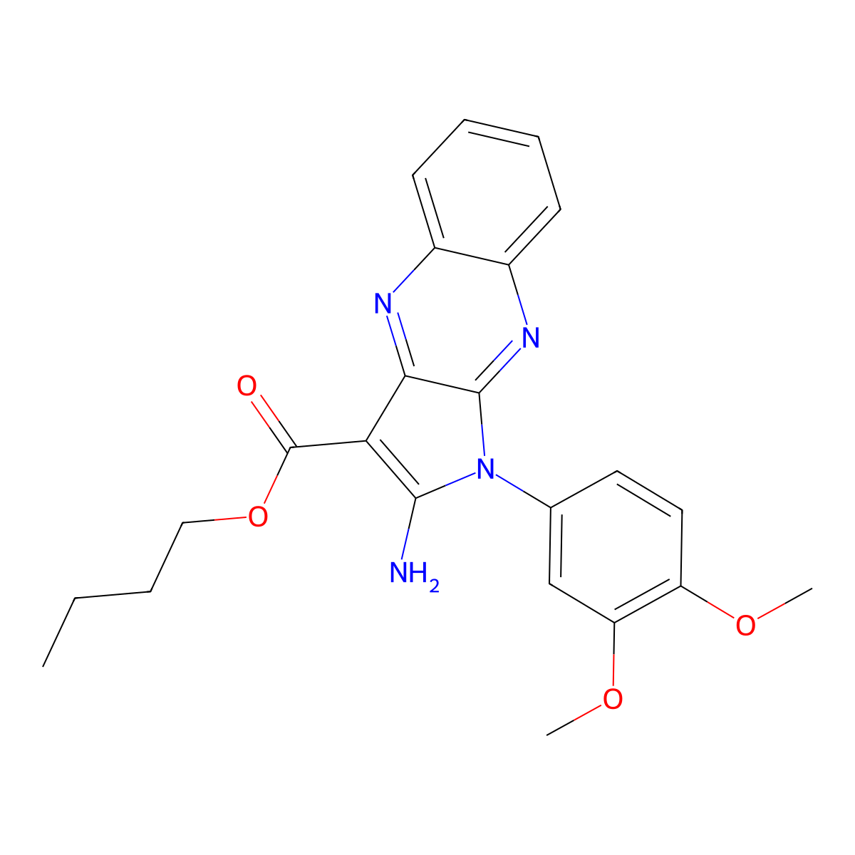 butyl 2-amino-1-(3,4-dimethoxyphenyl)-1H-pyrrolo[2,3-b]quinoxaline-3-carboxylate molecular structure, CAS 497864-38-7