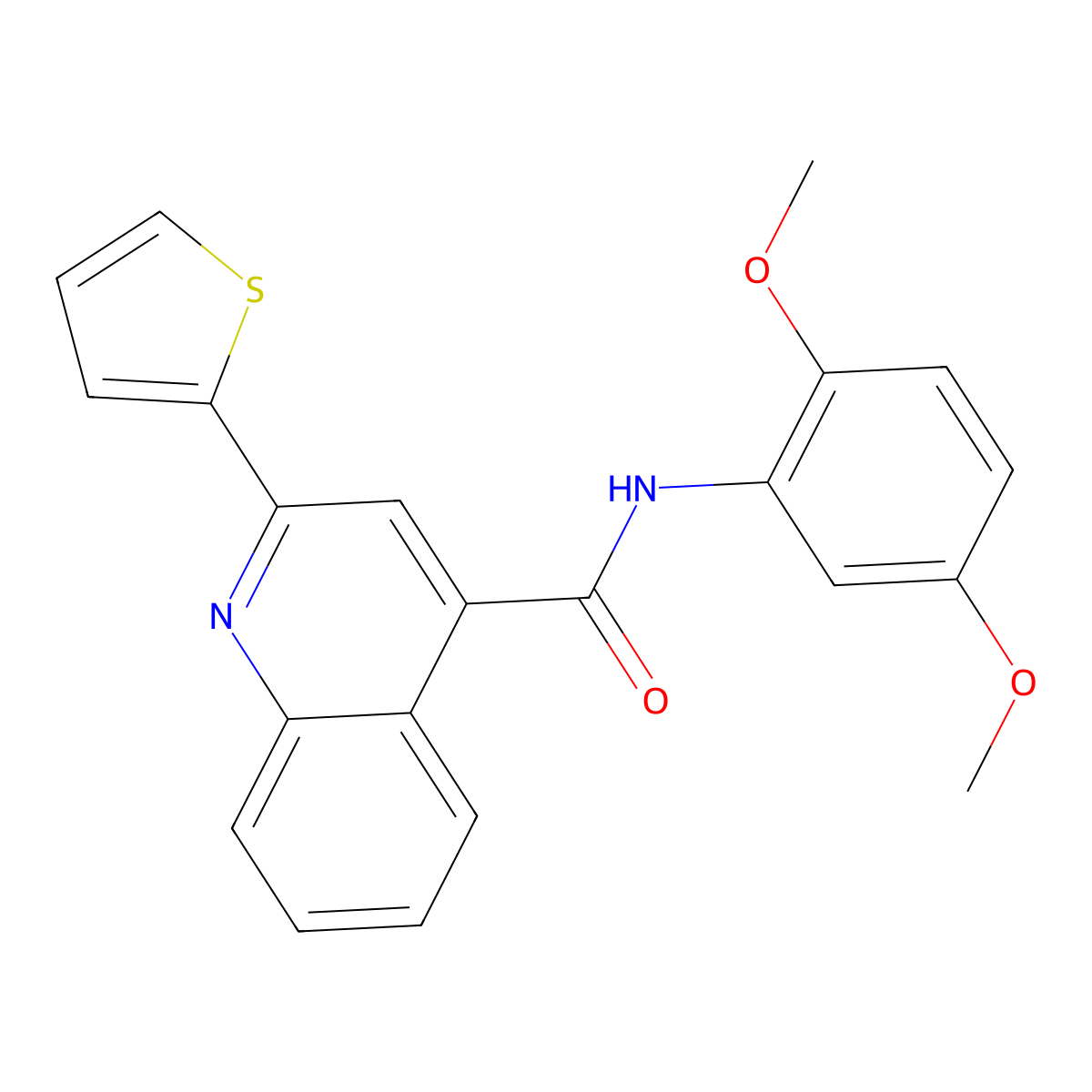 N-(2,5-dimethoxyphenyl)-2-thiophen-2-ylquinoline-4-carboxamide molecular structure, CAS 497864-63-8