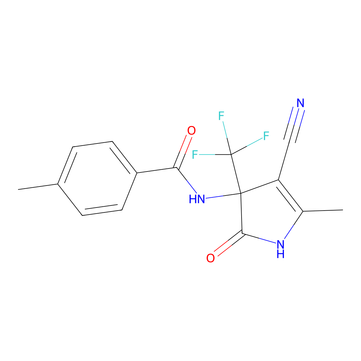 N-[4-cyano-5-methyl-2-oxo-3-(trifluoromethyl)-2,3-dihydro-1H-pyrrol-3-yl]-4-methylbenzamide molecular structure, CAS 497865-08-4