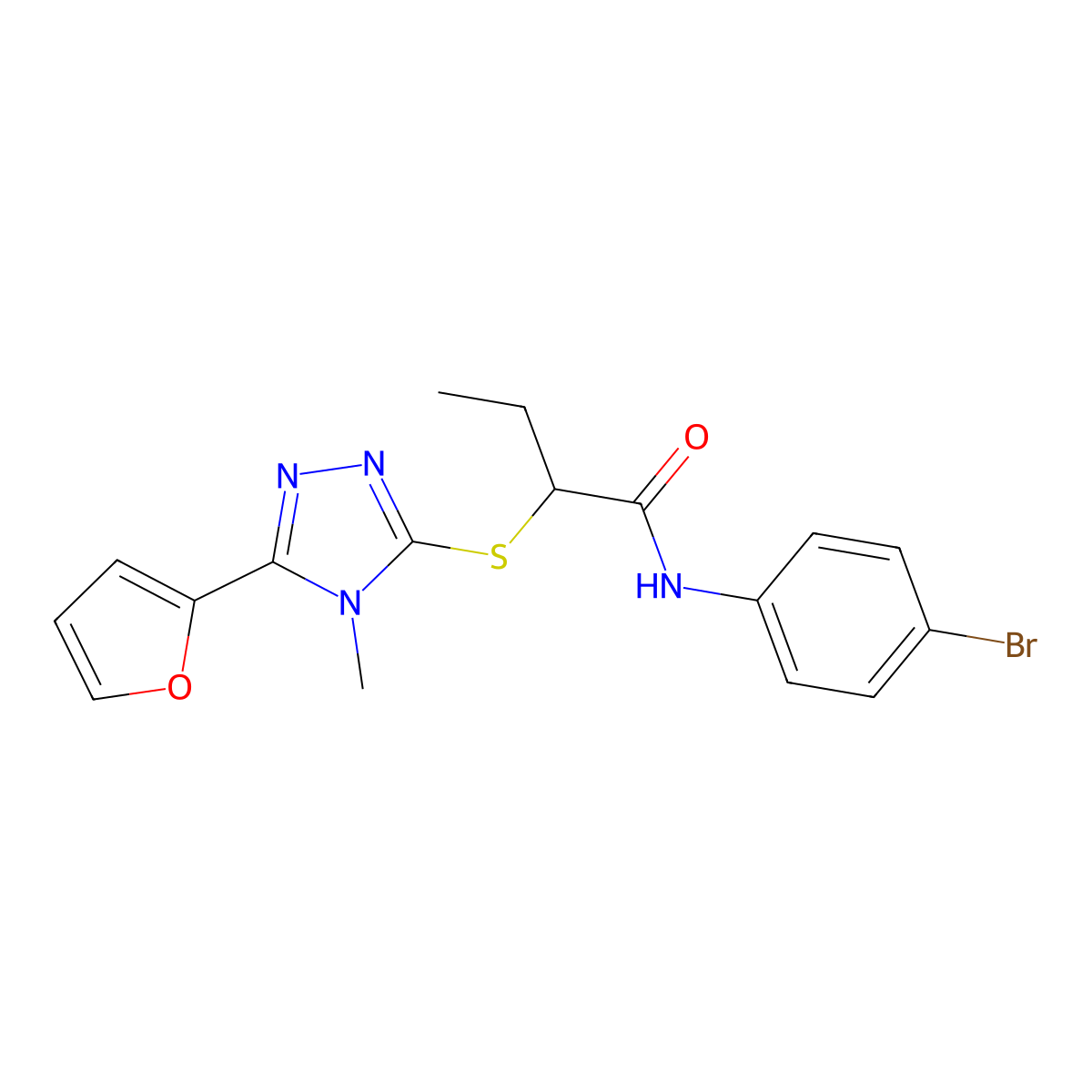N-(4-bromophenyl)-2-[[5-(furan-2-yl)-4-methyl-1,2,4-triazol-3-yl]sulfanyl]butanamide molecular structure, CAS 497865-36-8