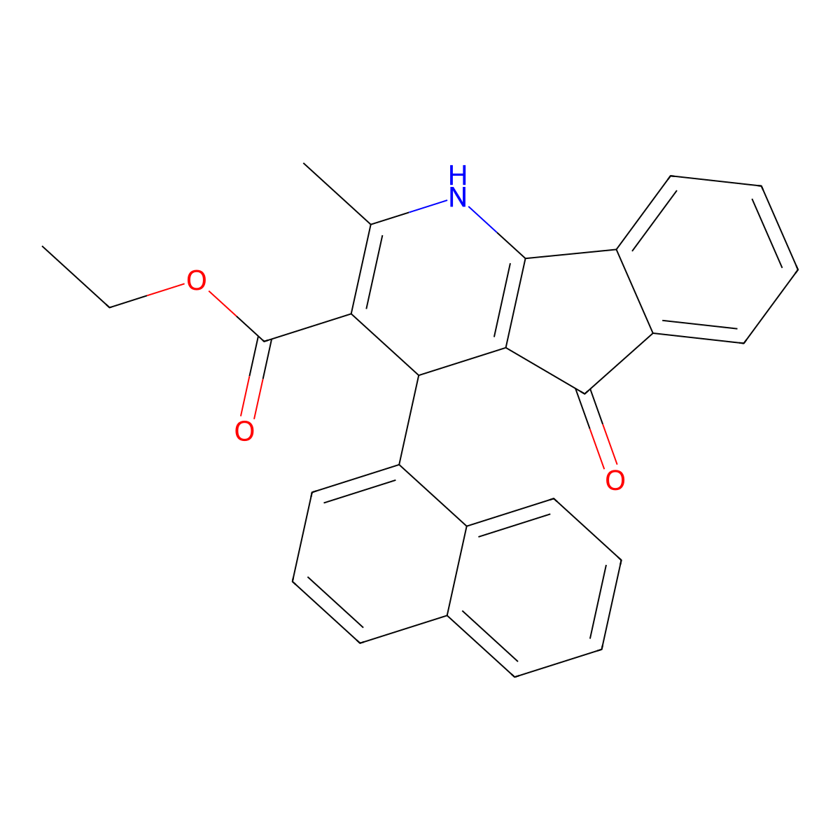 Ethyl 2-methyl-4-naphthalen-1-yl-5-oxo-1,4-dihydroindeno[1,2-b]pyridine-3-carboxylate molecular structure, CAS 497866-49-6