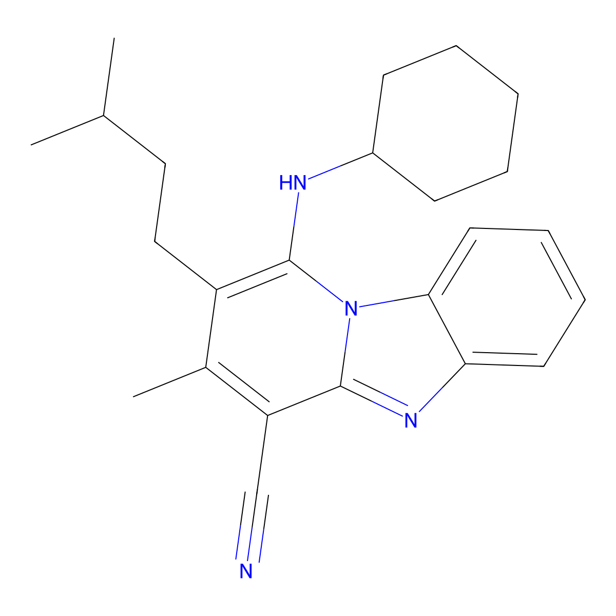 1-(Cyclohexylamino)-3-methyl-2-(3-methylbutyl)pyrido[1,2-a]benzimidazole-4-carbonitrile molecular structure, CAS 497866-61-2