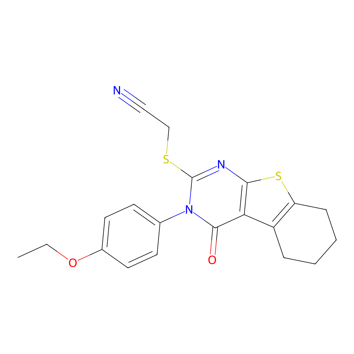 2-[[3-(4-Ethoxyphenyl)-4-oxo-5,6,7,8-tetrahydro-[1]benzothiolo[2,3-d]pyrimidin-2-yl]sulfanyl]acetonitrile molecular structure, CAS 497866-63-4
