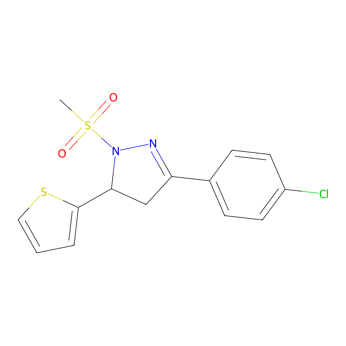 5-(4-Chlorophenyl)-2-methylsulfonyl-3-thiophen-2-yl-3,4-dihydropyrazole molecular structure, CAS 497867-37-5