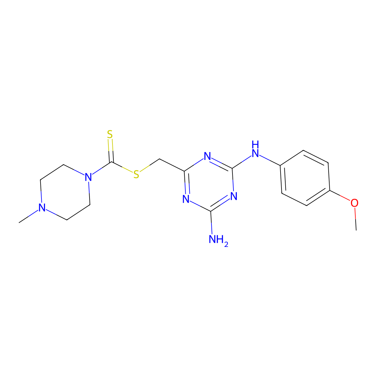 [4-Amino-6-(4-methoxyanilino)-1,3,5-triazin-2-yl]methyl 4-methylpiperazine-1-carbodithioate molecular structure, CAS 497867-57-9
