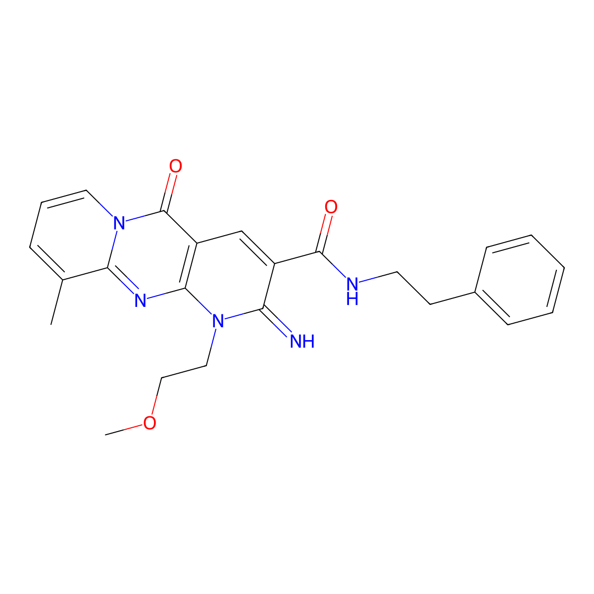 2-Imino-1-(2-methoxyethyl)-10-methyl-5-oxo-N-(2-phenylethyl)-1,5-dihydro-2H-dipyrido[1,2-A:2,3-D]pyrimidine-3-carboxamide molecular structure, CAS 497867-62-6