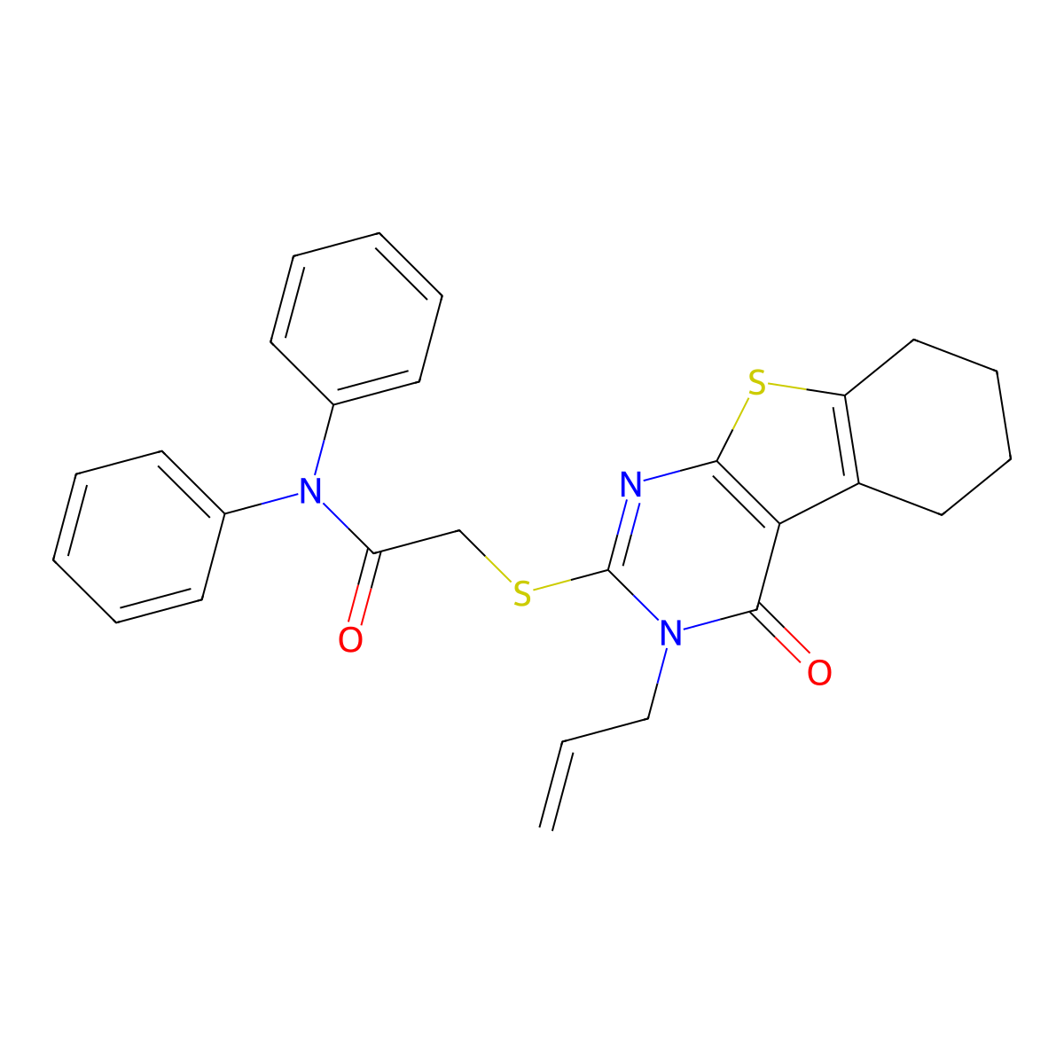 2-[(4-oxo-3-prop-2-enyl-5,6,7,8-tetrahydro-[1]benzothiolo[2,3-d]pyrimidin-2-yl)sulfanyl]-N,N-diphenylacetamide molecular structure, CAS 497868-11-8