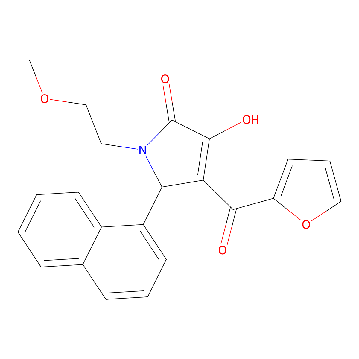 (4E)-4-[furan-2-yl(hydroxy)methylidene]-1-(2-methoxyethyl)-5-(naphthalen-1-yl)pyrrolidine-2,3-dione molecular structure, CAS 497868-17-4