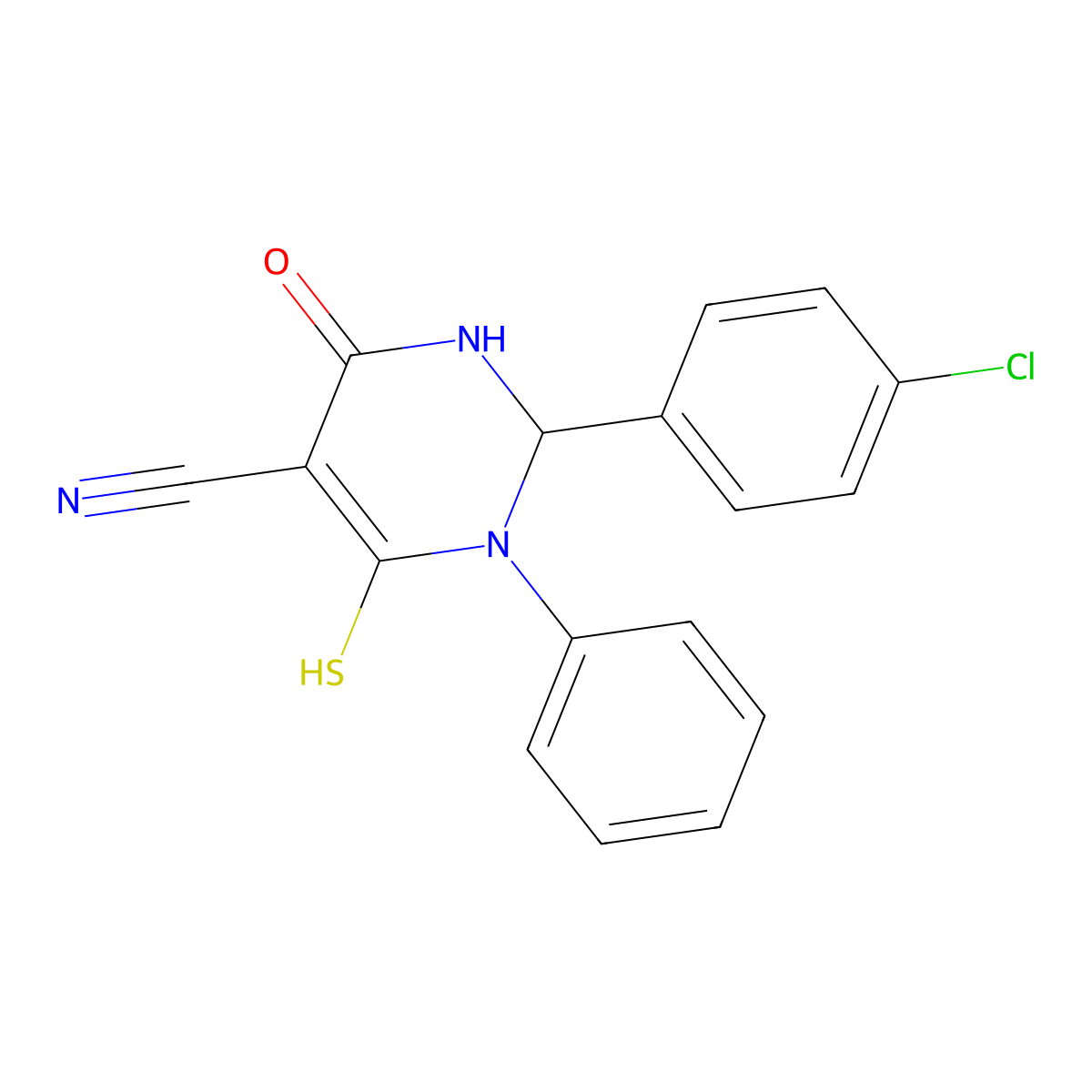 2-(4-Chlorophenyl)-6-mercapto-4-oxo-1-phenyl-1,2,3,4-tetrahydropyrimidine-5-carbonitrile molecular structure, CAS 497868-19-6