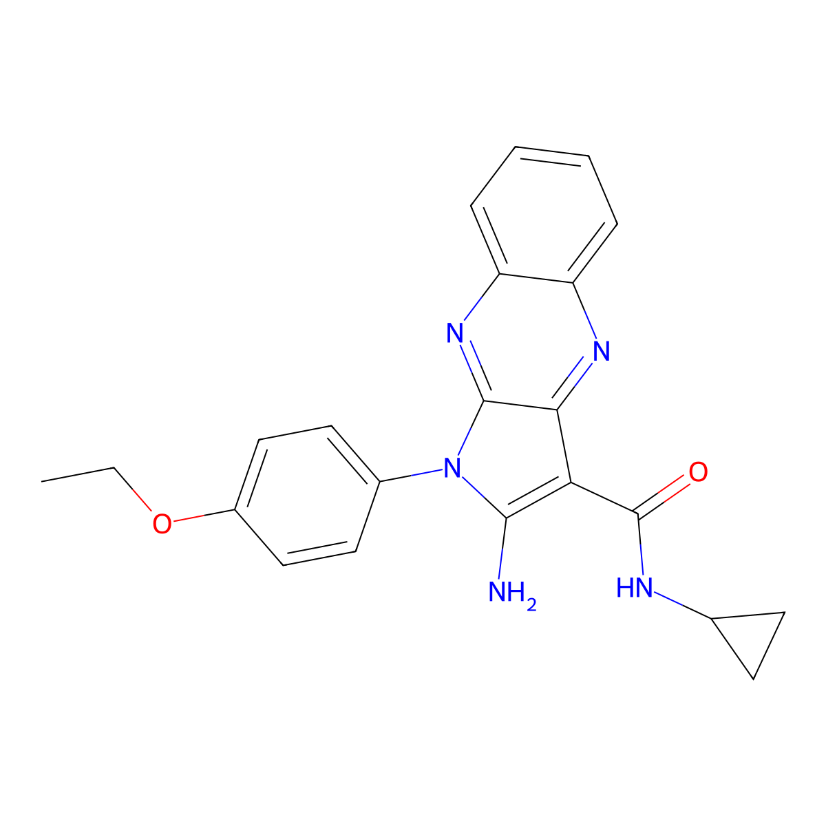 2-amino-N-cyclopropyl-1-(4-ethoxyphenyl)-1H-pyrrolo[2,3-b]quinoxaline-3-carboxamide molecular structure, CAS 497868-24-3