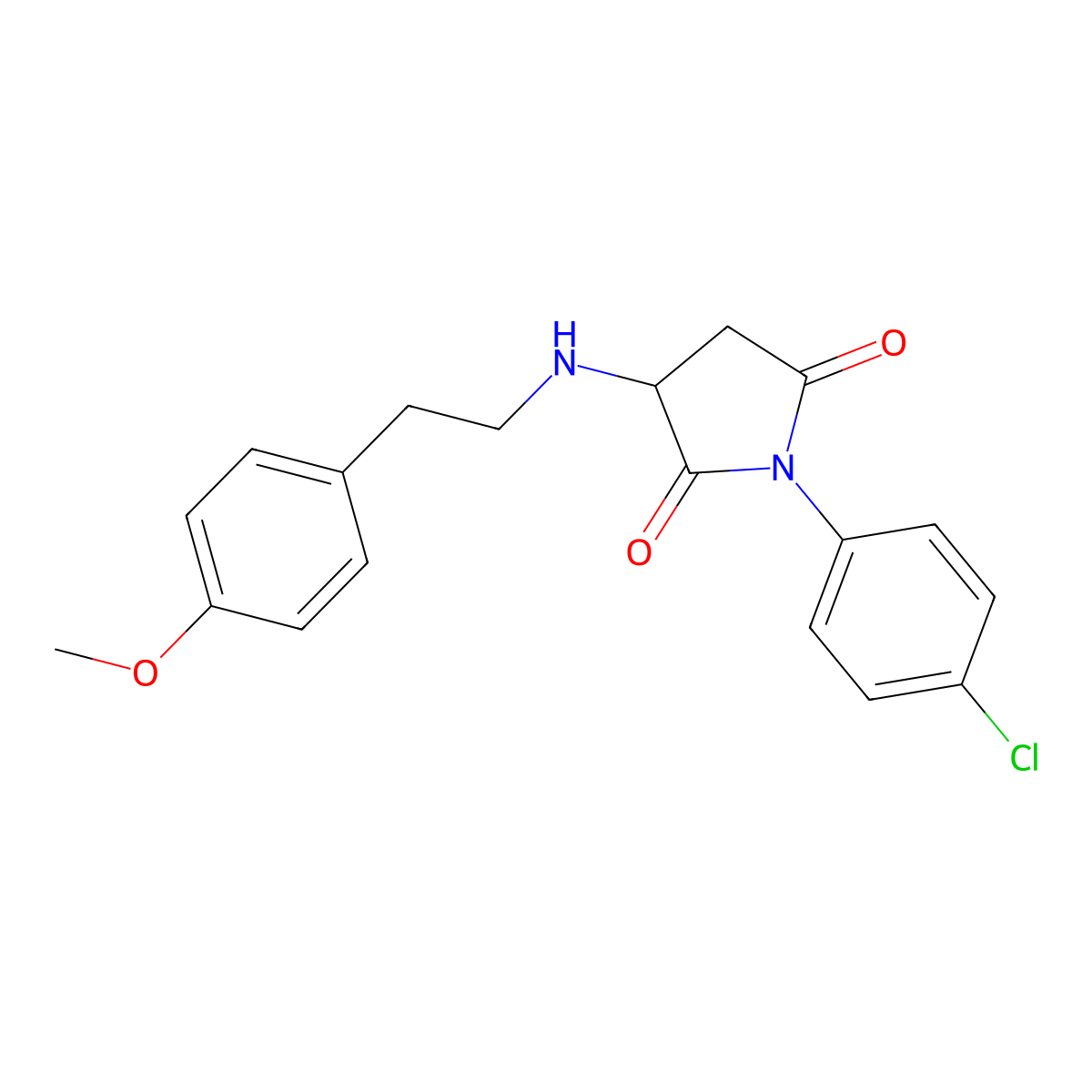 1-(4-Chlorophenyl)-3-[2-(4-methoxyphenyl)ethylamino]pyrrolidine-2,5-dione molecular structure, CAS 497914-18-8