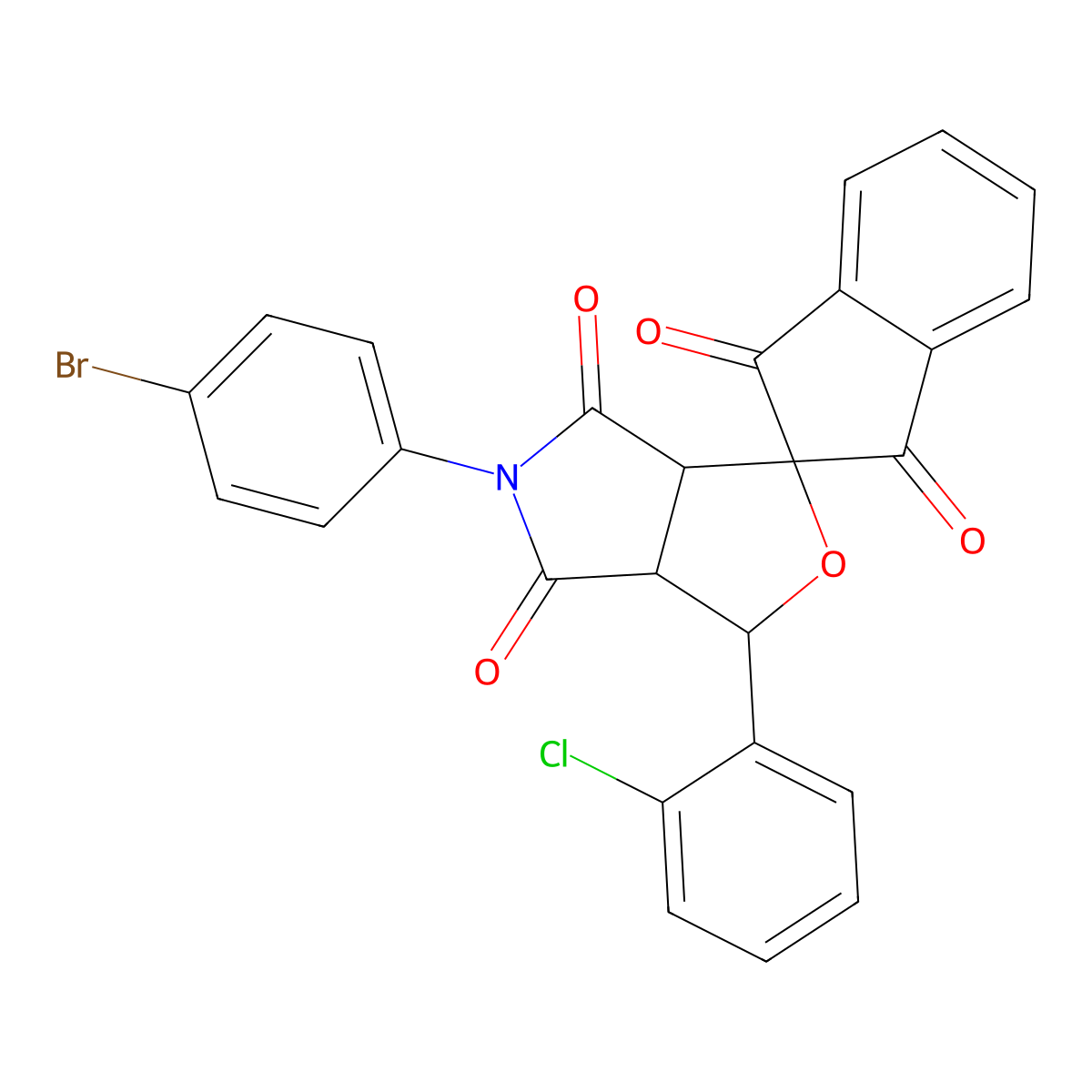 5-(4-bromophenyl)-1-(2-chlorophenyl)spiro[3a,6a-dihydro-1H-furo[3,4-c]pyrrole-3,2'-indene]-1',3',4,6-tetrone molecular structure, CAS 497915-15-8